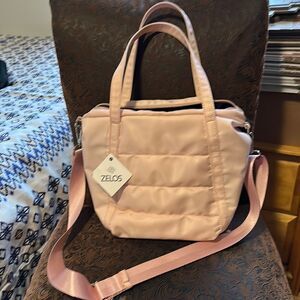 Zelos quilted nylon pink adjustable removable strap crossbody bag w/ handles